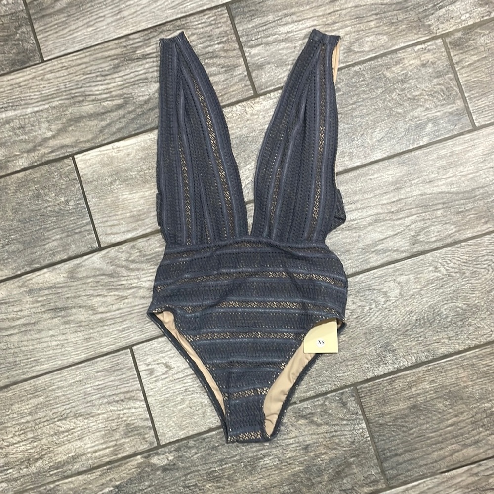 Nightcap swimwear swimsuit xs grey lace bardot NWT